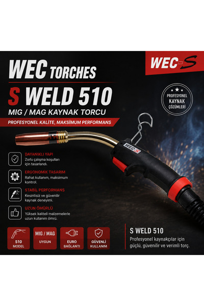 WEC-S 510 Su Soğutmalı MIG/MAG Kaynak Torcu 4 Metre – 500A