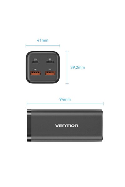 Vention Încărcător de rețea Vention, 2 x USB-C (100W/100W), 2 x USB-A (18W/18...