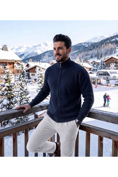 ixir Men's Winter 100% Cotton Thick Stand-Up Collar Cardigan Full Zipper Sweater