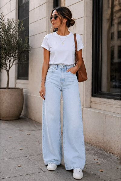 Premium Women's High Waist Wide Leg Palazzo Jean Pants – Loose Fit