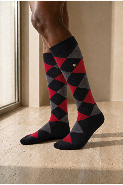 Katia&Bony Women's Plaid Patterned Studded Knee Socks Red
