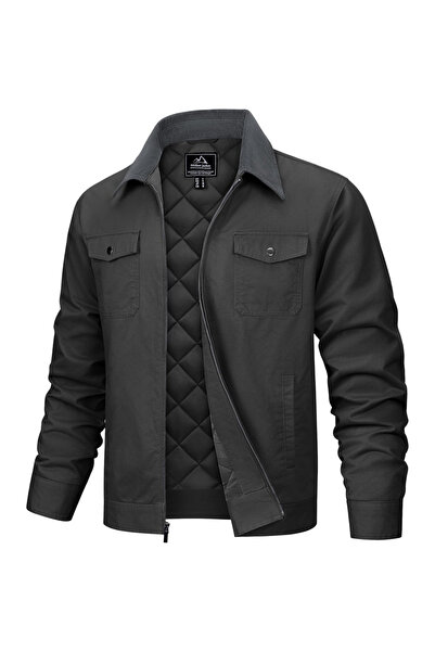 OtherMax Jachetă bomber tip trucker pentru bărbați, cu guler din ștruks, pent...