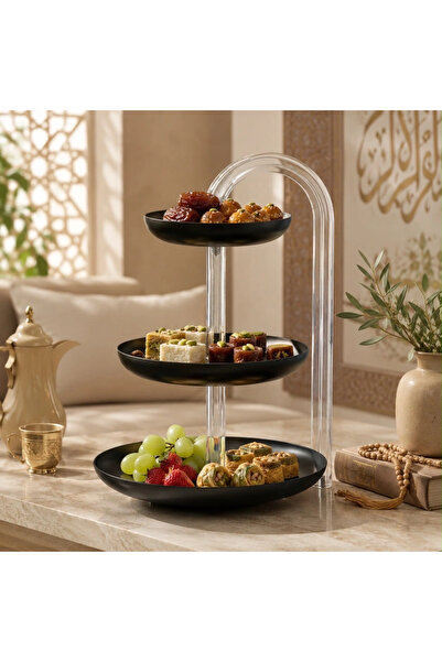 laverahome Luxury Three-Tier Circular Black Metal and Clear Acrylic Combinati...