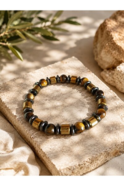 Liacharm Men's Tiger's Eye and Hematite Natural Stone Bracelet – Cylinder & S...