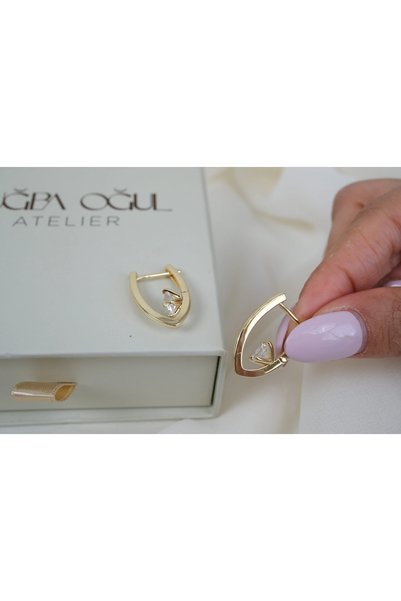 ATELİER TUĞBA Kp617 Single Detail U-Shaped Gold Earring (Inner Diameter 11mm & Length 26mm)