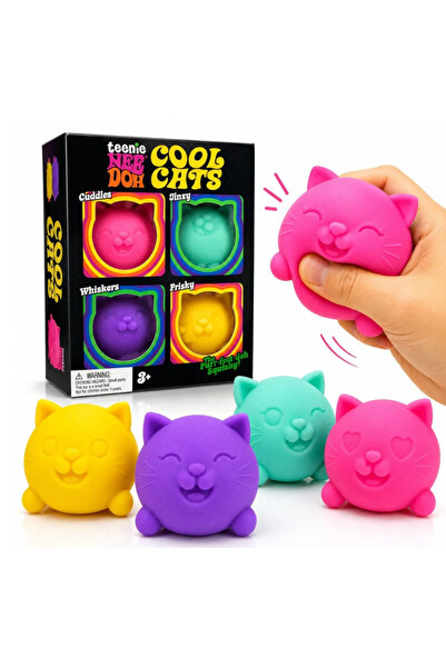 JML Jucărie Squishy Pisica 4/Set, Model Cool Cats 5cm, Slow Rising, Antistres, Moale și Elastică, Diferite Culori