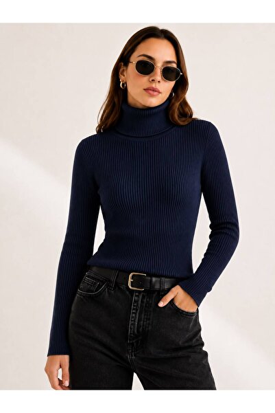threeoff Women's Full Turtleneck Ribbed Knitwear Sweater Long Sleeve Slim Fit...