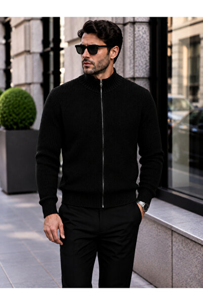 Generic Brand Men's Knitwear Sweater Zippered Stand Collar Thick Knitted Text...