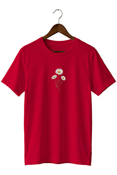 remonz Minimal Daisy Flower Printed Unisex T-Shirt Cotton Crew Neck Basic T-S...