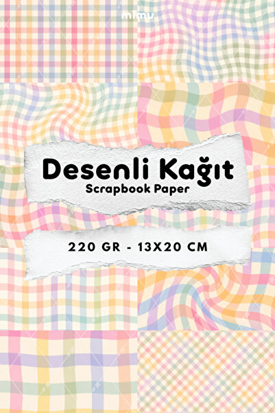 Mimu Art Studio Renkli Ekose Pötikare Desenli Kağıt Seti Scrapbook Kağıdı (22...