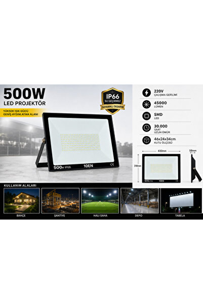 10EN 500 Watt Led Projektör Beyaz Işık 6500 Kelvin ( 220v tak çalıştır )