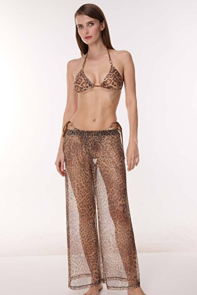 AYYILDIZ 5902 Simli Leopar Desenli Plaj Pantolonu