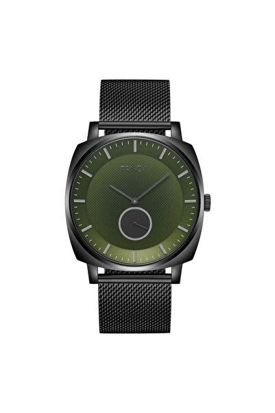 TRNDA Men's Stainless Steel Black Watch, Seaweed Green Dial | Trn-045bm