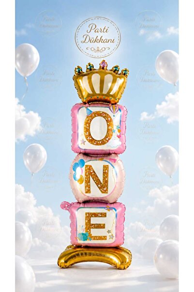Parti Dükkanı One 1 Year Birthday Foil Balloon Set with Pink Gold Crown 34X10...