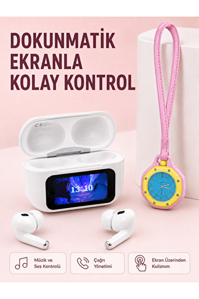 UCUZTEKNO 8753tknd Dokunmatik Ekranlı Kablosuz Kulaklık ve Pembe Çanta Aksesu...