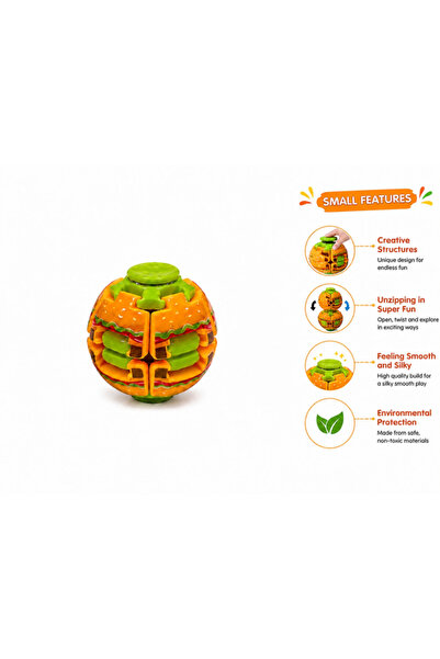 TOY LAND Pressable Spinning Burger Ball Fidget Toy – Rotating Sensory Stress Relief Puzzle Ball, Interactive Handheld Brain Teaser, Focus & Fine Motor Skills Activity Toy for Kids Ages 3+