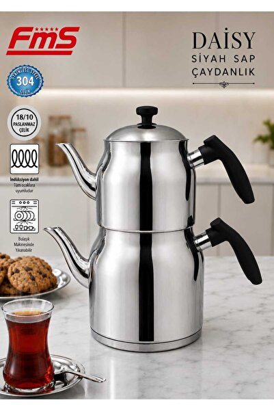 FMS Daisy Medium Size Teapot |   Black Sap |   18/10 Stainless Steel |   1.25...