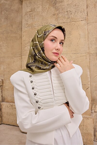 Silk Home Twill Silk Scarf Detailed Belt Scarf Khaki