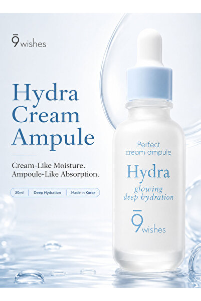 9WISHES Hydra Cream Ampule 30ml, Deep Hydration Korean Skincare Ampoule with ...