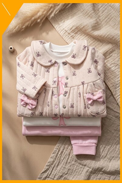 HOPPA Bella Bow Kız Bebek 3'Lü Takım - Kapitone Ceket, Body Ve Pantolon Seti ...