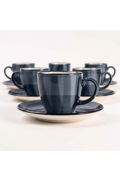 Bella Porselen Kahve Fincanı - Lacivert 6'lı Set