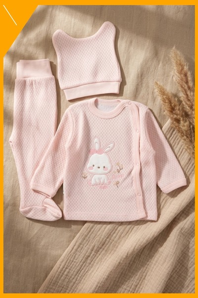 Generic Brand Baby Bodysuit and Jumpsuit Set of 3 with Salmon Perforated Knit...