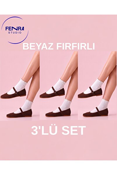 FENRA STUDIO Seamless Women's Derby White Ruffled Mid-Calf Cotton Socks