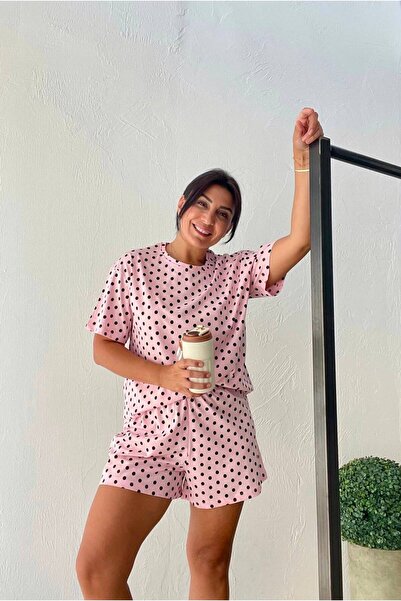 LETS BASIC Women's White Polka Dot Short Sleeve Shorts Pajama Set – Crew Neck...