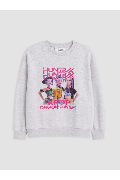LC Waikiki Gray Kpop Demon+Hunters Printed Girls' Sweatshirt