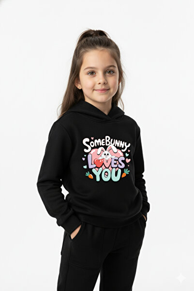 Let's Wear Some Bunny Printed Kids' Hooded Premium Compact Sweatshirt Tracksu...