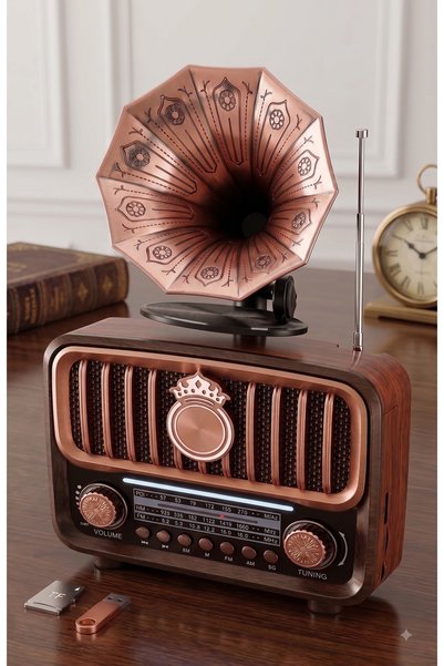 Göz Alıcı Radyo Dekor ve Mükemmel Ses: Şarj Edilebilir Pilli Premium Gramofon Hoparlör