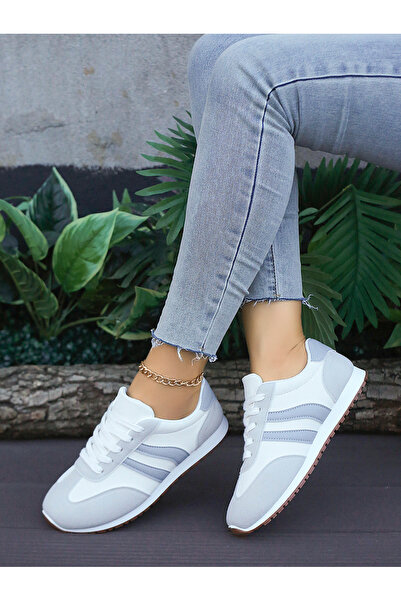 Take Two By Styli White Stripe Detail Lace Up Sneakers