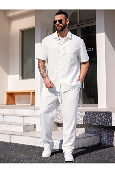 Take Two By Styli Men Plus Size Textured Shirt and Pants Co-ord Set