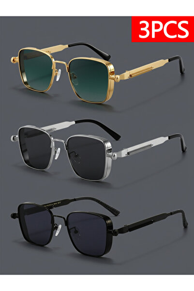 Take Two By Styli Pack of 3 - Retro Square Metal Sunglasses