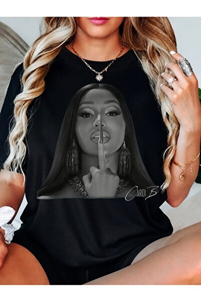 Generic Brand Black - White Cardi B Silencing Portrait,crew neck,women's t-sh...