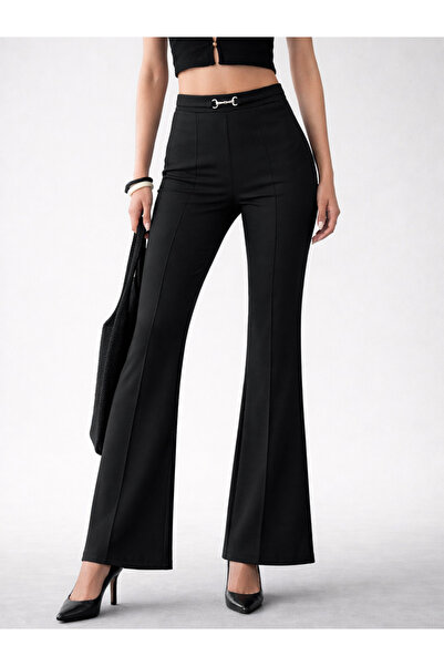 Sassafras By Styli Black Front Metal Trim Flare Pants