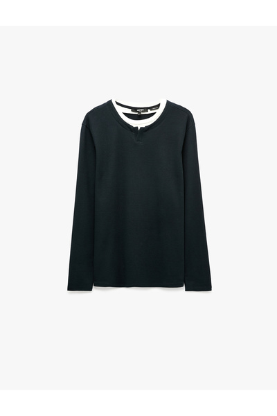 Koton Cotton Pique Fabric High Collar Long Sleeve Sweatshirt