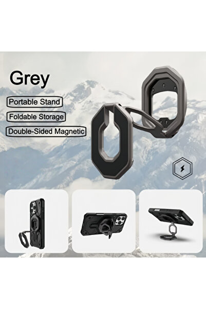 Choice1 حامل حلقي معدني مزدوج مغناطيسي جديد باللون الرمادي لـ Magsafe، حامل م...