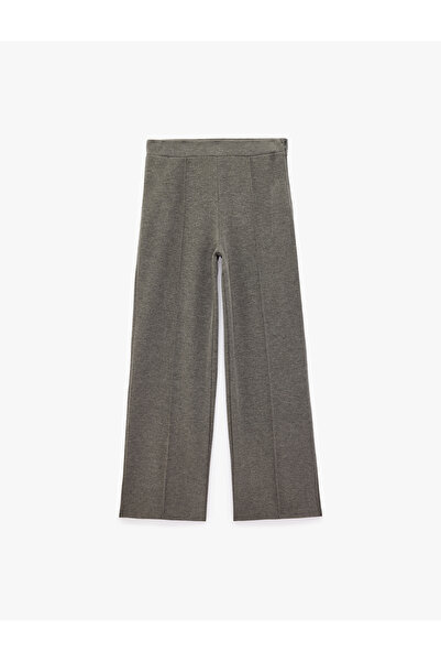 Koton Comfortable Fit Elastic Waist Ribbed Long Wide Leg Pants