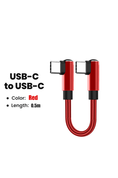 Choice Red C-C 0.5M 0.25M/0.5M Double Elbow Short USB C Cable 66W Fast Chargi...