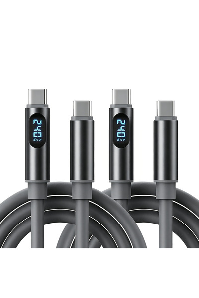 Choice3 1.8m 2pcs Grey NNBILI USB C to Type C Cable with LED Display Type C F...