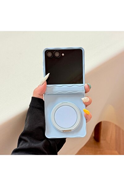 Choice3 Galaxy Z Flip 7 Blue Wave Frame Silicone Matte Bracket Phone Case For...