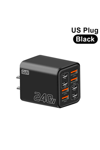 choice2 US Black 240W GaN Fast Charger 8 Ports 4PD+4USB Fast Charging EU Plug...