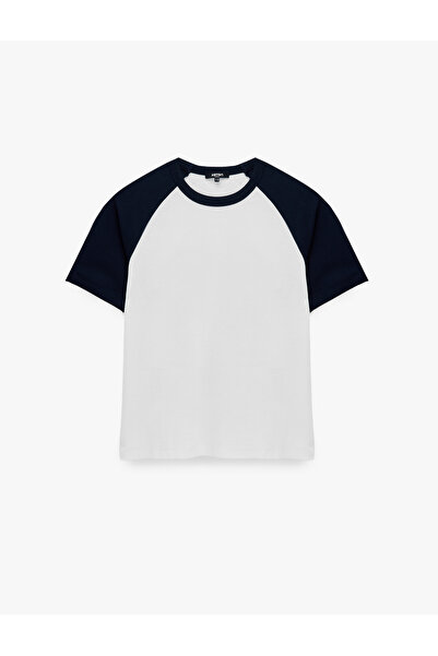 Koton Cotton Crew Neck Color Contrast Short Raglan Sleeve T-Shirt