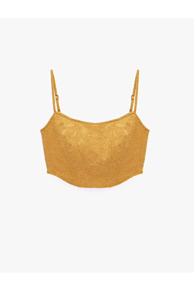 Koton Jacquard Slim Fit Strappy Crop Corset Bustier
