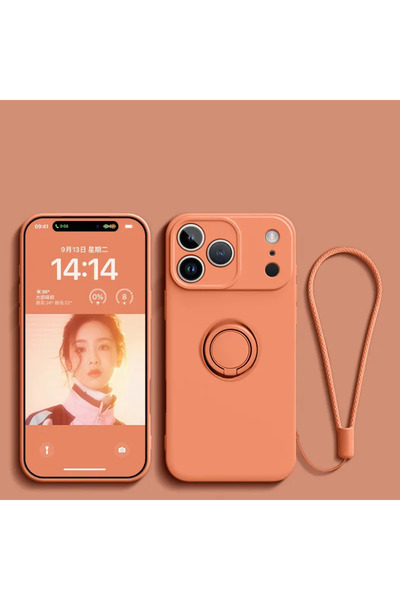 Choice30 iPhone 15 Pro Max Orange Liquid Silicone Ring Stand Magnetic Case fo...