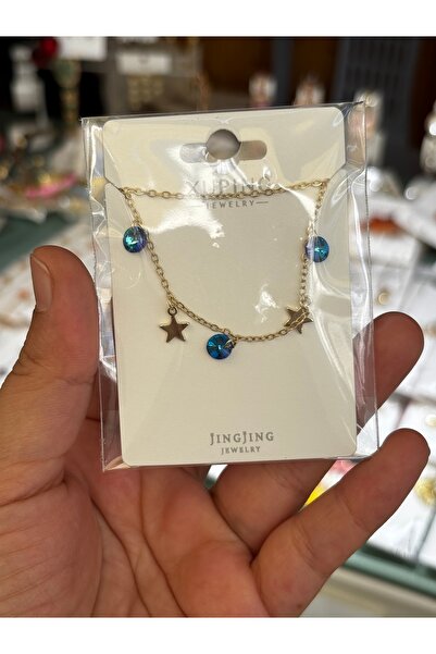 MODA Blue Crystal Stone Star Figured Steel Necklace Elegant Women's Necklace