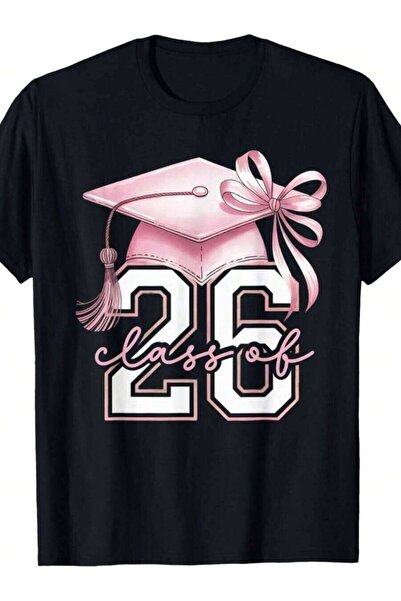 23ERVA Women's Class Of 2026 T-Shirt With Pink Bow - Loose Fit Casual Top For...