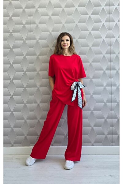 Azara Loose-fitting viscose outfits with Lidia scarf - Red