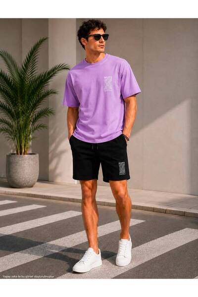 TREND EMMODA Unisex Balance Printed Oversize Men's T-Shirt Shorts Set